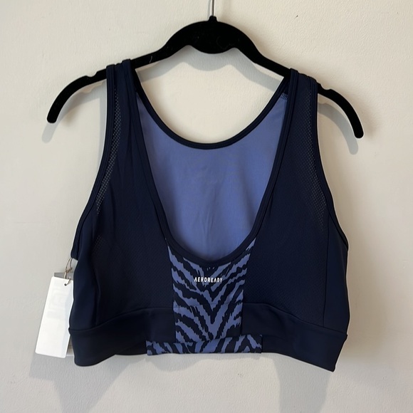 Adidas cropped athletic top size L NWT blue and purple scooped back with mesh - Picture 4 of 13